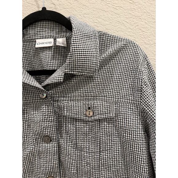 Chico’s Women’s Black White Shirt 100% Cotton Size 2 Gingham Casual Comfort - Picture 7 of 7
